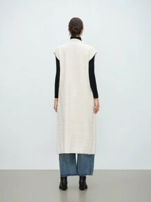 Aalyst Áo khoác cardigan dáng dài tay cánh dơi màu trơn đơn giản cho nữ, mùa thu/đông - Màu be - Xem 2
