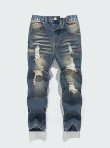 SHEIN Jonge jongens modieuze vintage distressed gewassen denim jeans