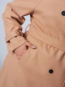 SHEIN EZwear 秋冬季大码棕色休闲风衣 - 棕色 - 查看 6