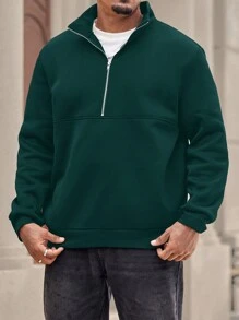 Manfinity Homme Sweat-shirt décontracté pour homme grande taille, col montant, demi-zip, couleur unie, automne/hiver