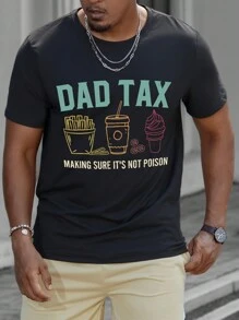 Manfinity Homme Camiseta casual de manga corta con cuello redondo, estampado gráfico de lema y talla grande para hombres - Negro - Ver 3