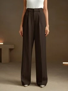 Anewsta Straight Cut Relaxed Waist Suit Pants, Urban-Chic Commute Style - Coffee Brown - View 4