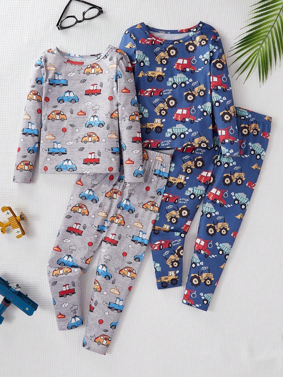SHEIN 2pcs/Set Boy Dinosaur Print Pajama Set Including Long Sleeve Tight Top And Long Pants, Simple All-Over Print Design, Snug Fit, Designed For Young Boys - Multicolor - View 1