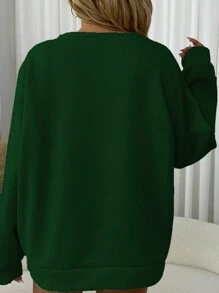 SHEIN LUNE 大码女式圣诞牙齿印花圆领长袖卫衣，适合秋冬季节穿着。 - 綠色 - 查看 2