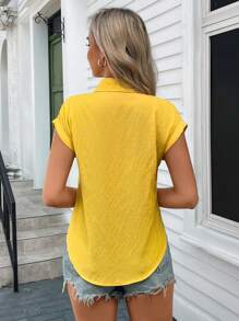 SHEIN LUNE Knotted Self-Tie Button-Front Shirt - Mustard Yellow - View 2