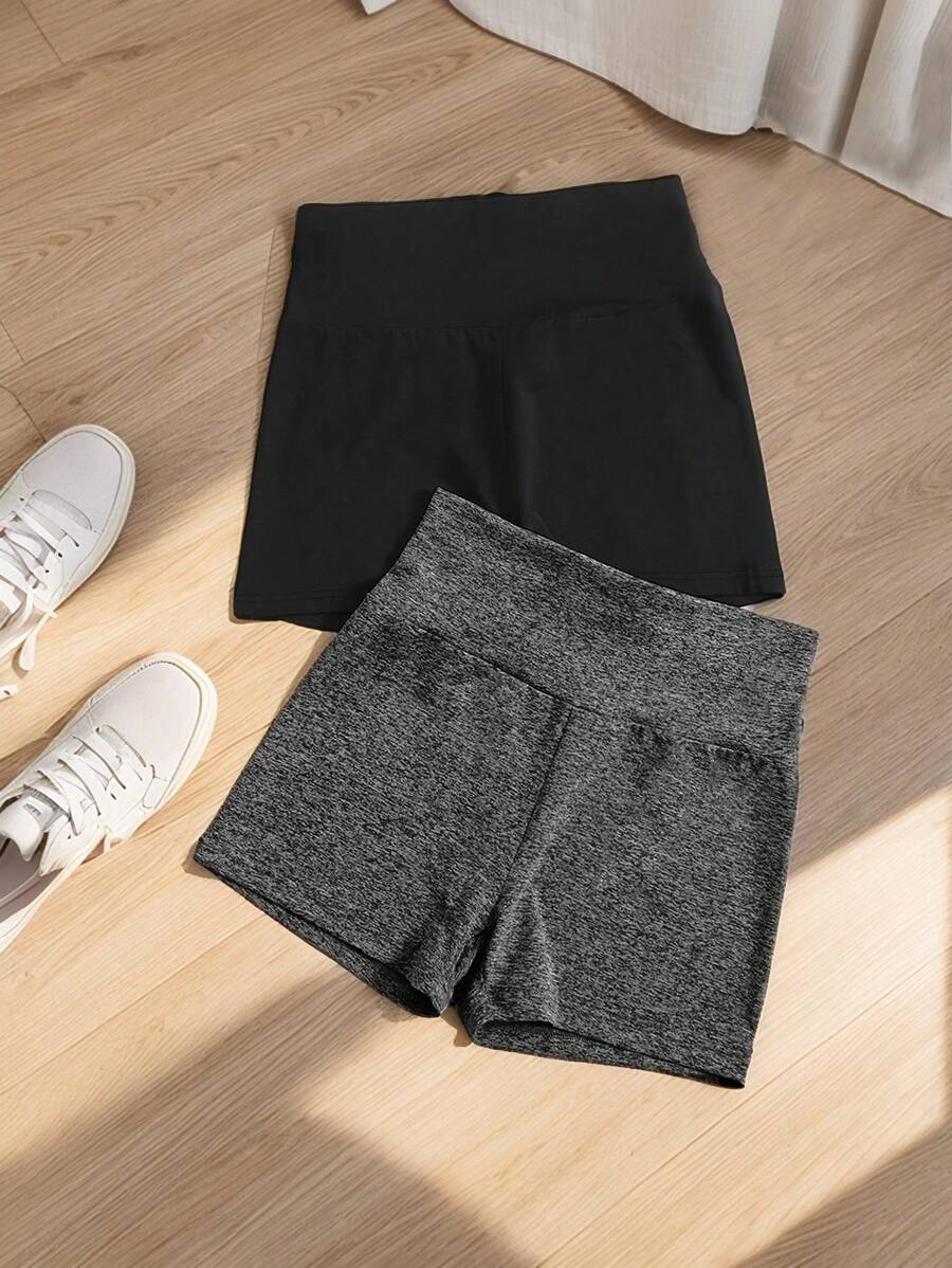 SHEIN EZwear Summer 2pcs Wideband Waist Biker Shorts Sport Women Shorts - Multicolor - View 1
