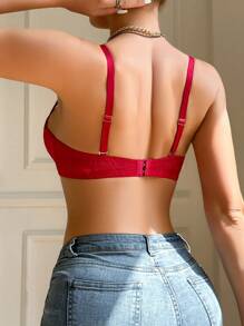 1 件装 1/2 杯聚拢优雅花卉印花红色舒适日常文胸