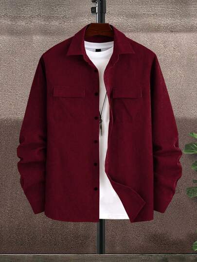 Manfinity Homme Camisa casual de manga larga con botones delanteros para hombre, otoño