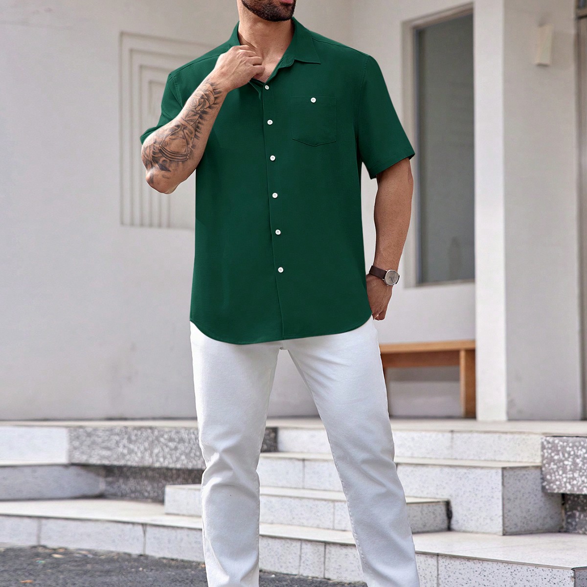 Camisa casual de manga corta tejida (talla grande), vacaciones, regalos del Día del Padre