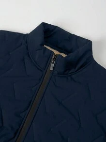 Manfinity Homme 大码男式纯色长袖拉链开合保暖内衬休闲夹棉外套，冬季 - 藍色 - 查看 5