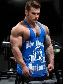 GymBeat Maieu sport pentru bărbați în stil Boyfriend, cu imprimeu cu litere și animale - Albastru - Vizualizare 1