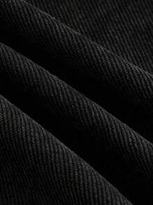 SHEIN MOD 纯色灯芯绒直腿黑色中腰裤 - 黑色 - 查看 3