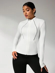 Easithlete 1 件女式前拉链长袖休闲简约时尚运动夹克 - 白色 - 查看 4