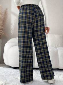 SHEIN Maternity Drawstring Waist Plaid Loose Wide Leg Casual Pants - Multicolor - View 2