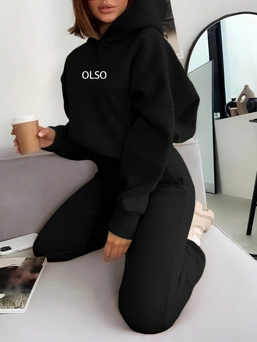 INAWLY 2 件女式连帽运动衫和抽绳腰袋运动裤套装，休闲运动套装