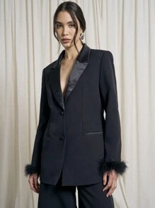 AiiRZ Feather Cuff Blazer & Trouser Suit - Black - View 3