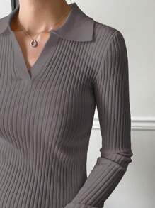 DAZY Business Casual Style Solid Color Ribbed Knit Turtleneck Sweater - Grey - View 2