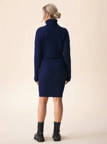 SHEIN Maternity Solid Turtleneck Long Sleeve Casual Sweater And Skirt 2 Pieces Set