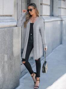 SHEIN LUNE Áo khoác hở vai phía trước cho mùa thu/đông - Xám - Xem 5