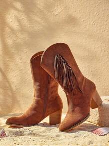 Styleloop Ladies' Fashion Western-Style Desert Night Square Heel Knee-High Boots - Coffee Brown - View 1