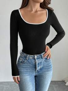 Firerie Maglione girocollo a costine con maniche lunghe e colore a contrasto per donna - Bianco e nero - Visualizzare 6