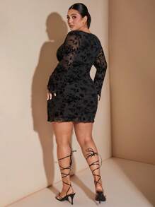 SHEIN BAE Plus Size Women High Street Black Mini Short Dress, Suitable For Daily Wear, Commute, Outing, Date, Afternoon Tea, Vacation,Spring Outfits For Women,Summer/Summer Outfits For Women,Festival/Concert Outfit Women/Rave Outfits Festival/ Rave Outfits/,Easter Dress Women, St Patrick Day Outfit ,Spring Break Outfits, Graduation Dress - Black - View 4