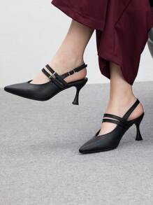 CUCCOO BIZCHIC Giày cao gót thời trang nữ, nhiều quai, hở lưng, giày cao gót, phù thủy Halloween tiệc Halloween mùa thu - màu đen - Xem 4