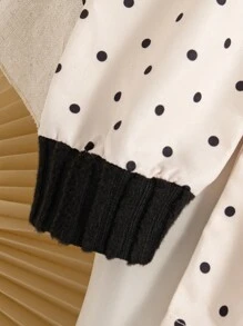 SHEIN Playful Pals 女婴波尔卡圆点衬衫搭配黑色蓬松罗纹翻领连体裤，秋冬季时尚服装