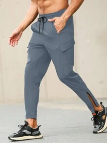Manfinity Fitness Quần thể thao thường ngày đơn giản dây rút màu trơn phong cách bạn trai dành cho nam - Xám - Xem 1