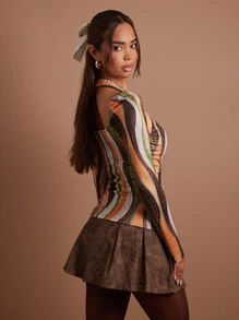 COSMINA Women Square Neck Long Sleeve Casual Top - Multicolor - View 2