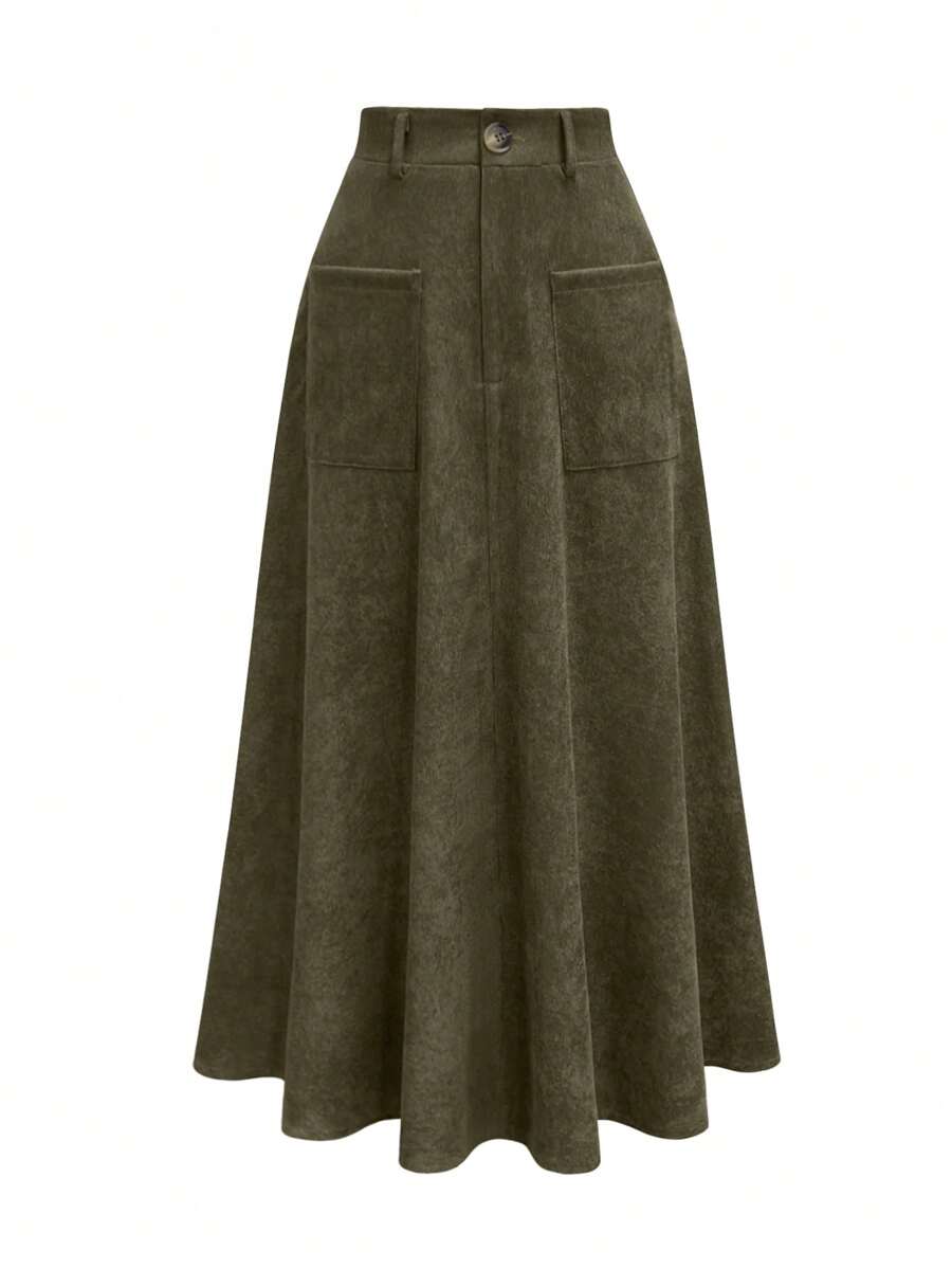 Women's Front Button Pocket Simple A-Line Skirt, Casual For Daily Wear