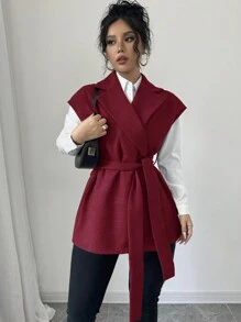 Firerie Simple Commuter Crop Jacket With Scarf, Long Sleeve Loose Drop Shoulder Oversized Women