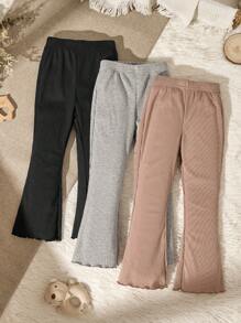 SHEIN Vintaside Kids Young Girl 3pcs/set Floral Knitted Casual Flare Pants For Autumn