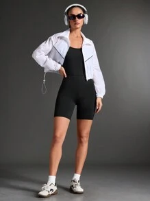 SHEIN Sports Women's Solid Color Minimalist Stretchy Sports Yoga Running Jumpsuit