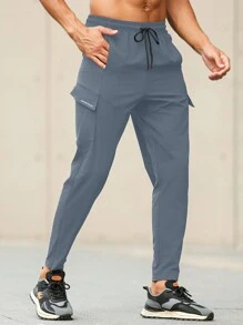 Manfinity Fitness Quần thể thao thường ngày đơn giản dây rút màu trơn phong cách bạn trai dành cho nam - Xám - Xem 5