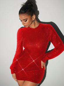 Aloruh Vestido mini con escote abierto a la espalda, con cuentas, de moda y sexy, para uso en fiestas, de nueva temporada otoño/invierno para mujeres - Rojo - Ver 3