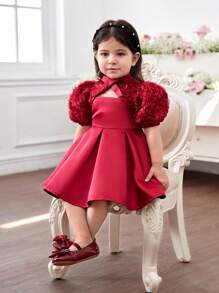 SHEIN 女婴优雅花朵镂空短袖连衣裙