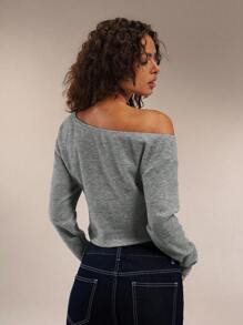 Forever 21 Áo thun dài tay hở vai đơn giản cho nữ - Màu Xám nhạt - Xem 3