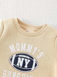 Cozy Pixies 2pcs/Set Baby Boy Letter Print Round Neck Long Sleeve Hoodie And Elastic Waist Pants Outfit