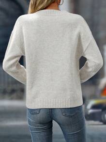 EMERY ROSE 1 chiếc áo len cổ chữ V dáng rộng, màu trơn, thích hợp mặc mùa thu/đông. - trắng - Xem 2