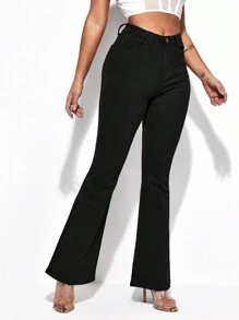 SHEIN Essnce Solid Color Skinny Fleece Casual All-Match Thanksgiving Outfit Christmas Outfit Women Flare Leg Jeans