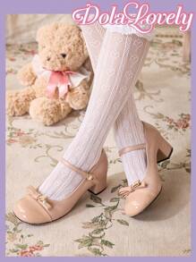 Dola Lovely Women's Solid Color Bow Decor Casual High Heel Pumps For Christmas And New Year Holiday Vibe Fall And Winter