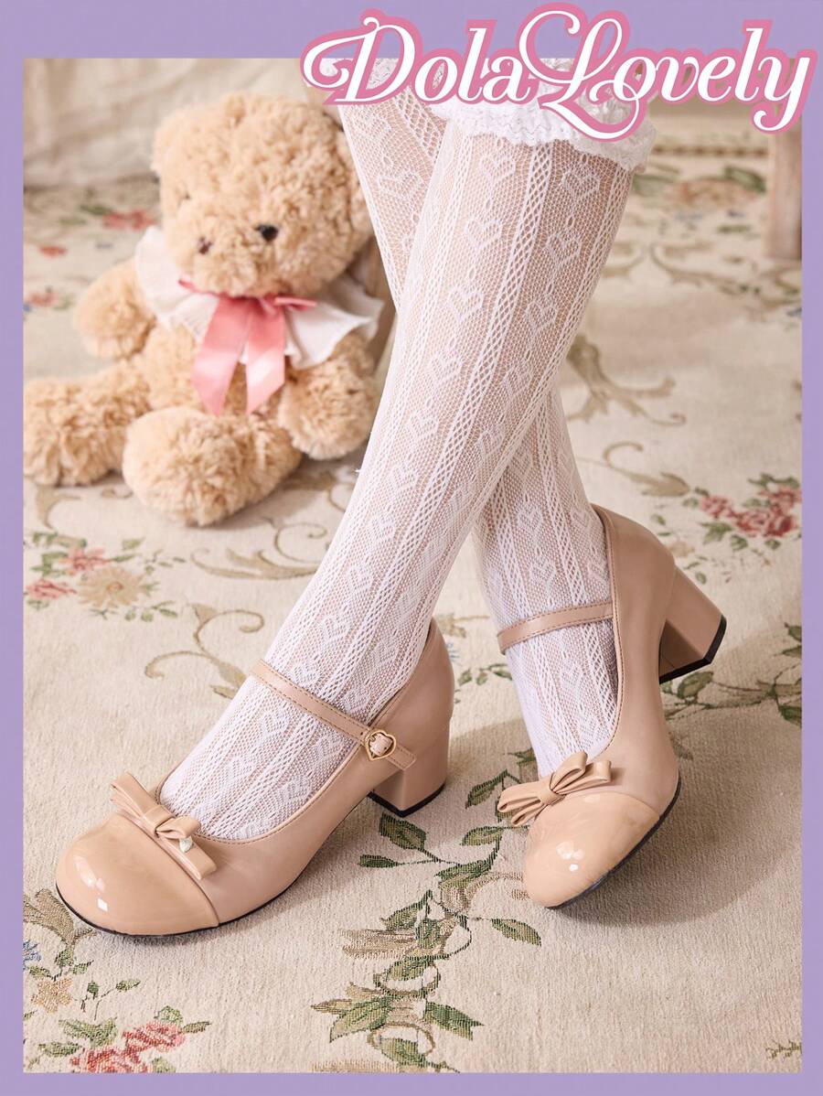 Dola Lovely Women's Solid Color Bow Decor Casual High Heel Pumps For Christmas And New Year Holiday Vibe Fall And Winter