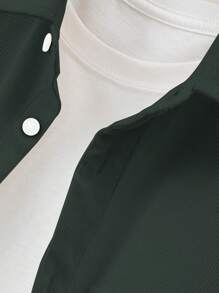 Manfinity Homme 1 件男士休闲前扣长袖衬衫，适合秋季日常穿着 - 墨綠色 - 查看 3