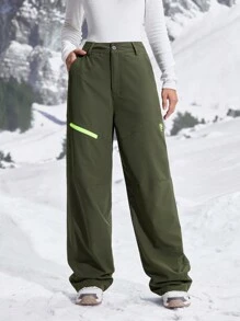 SHEIN Sport Gameset Pantalones rectos sueltos para excursión con estampado de letras y bolsillos en las mujeres