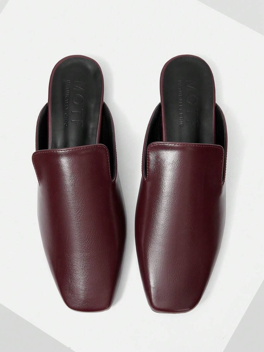 MOTF PREMIUM 复古舒适休闲踝红色 PU 皮革一脚蹬方头平底鞋