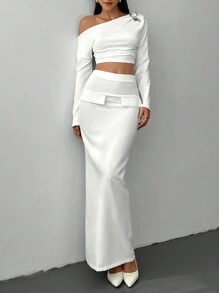 Aloruh Women's High Waist Maxi White Mermaid Skirt, Stylish For Commuting, Autumn/Winter