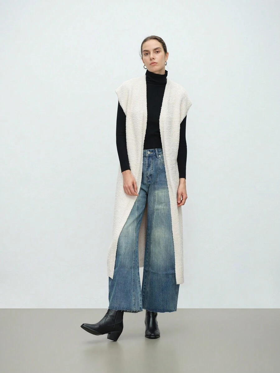 Aalyst Áo khoác cardigan dáng dài tay cánh dơi màu trơn đơn giản cho nữ, mùa thu/đông - Màu be - Xem 1