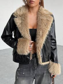 Muchica Áo khoác nỉ cổ điển chắp vá giản dị dành cho nữ, mùa thu - màu đen - Xem 5