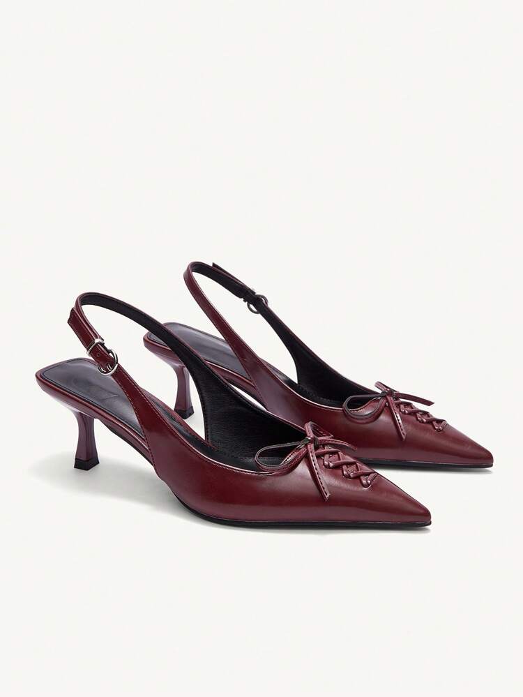 CUCCOO CHICEST Women Pointed Toe Bowknot Slip On Stiletto Heel Hollow Out High Heel Sandals, Fashion Elegant Wine Red High Heels Valentines
